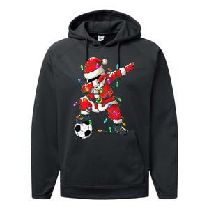 Dabbing Santa Xmas Lights Soccer Christmas Performance Fleece Hoodie