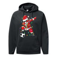 Dabbing Santa Xmas Lights Soccer Christmas Performance Fleece Hoodie