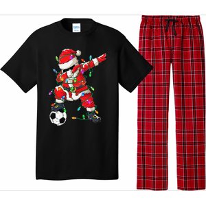 Dabbing Santa Xmas Lights Soccer Christmas Pajama Set