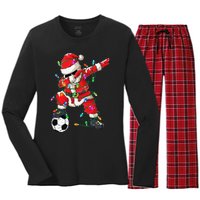 Dabbing Santa Xmas Lights Soccer Christmas Women's Long Sleeve Flannel Pajama Set 