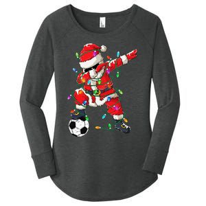 Dabbing Santa Xmas Lights Soccer Christmas Women's Perfect Tri Tunic Long Sleeve Shirt