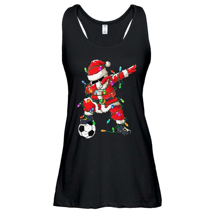 Dabbing Santa Xmas Lights Soccer Christmas Ladies Essential Flowy Tank