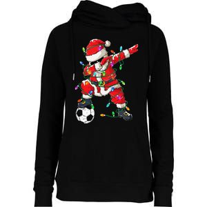 Dabbing Santa Xmas Lights Soccer Christmas Womens Funnel Neck Pullover Hood