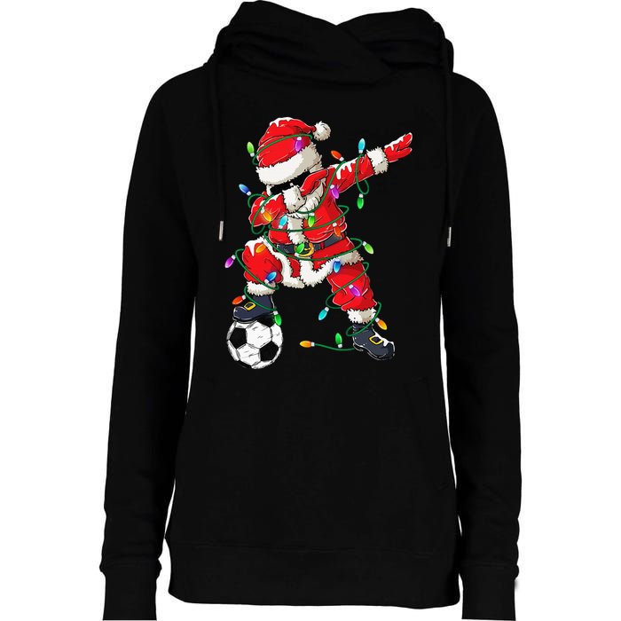 Dabbing Santa Xmas Lights Soccer Christmas Womens Funnel Neck Pullover Hood