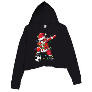 Dabbing Santa Xmas Lights Soccer Christmas Crop Fleece Hoodie