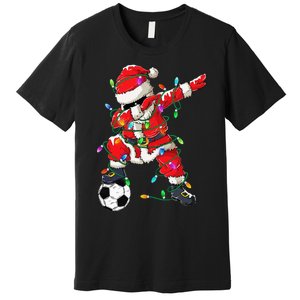 Dabbing Santa Xmas Lights Soccer Christmas Premium T-Shirt