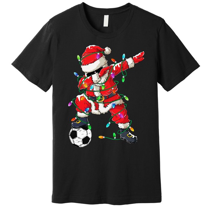 Dabbing Santa Xmas Lights Soccer Christmas Premium T-Shirt