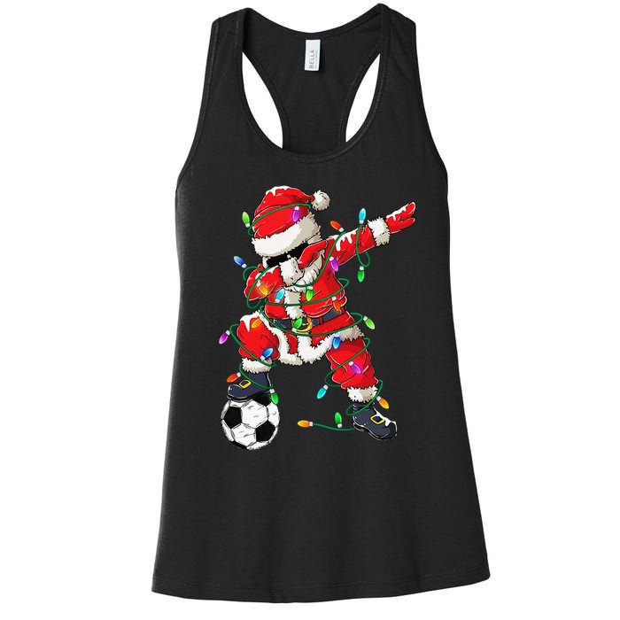 Dabbing Santa Xmas Lights Soccer Christmas Women's Racerback Tank