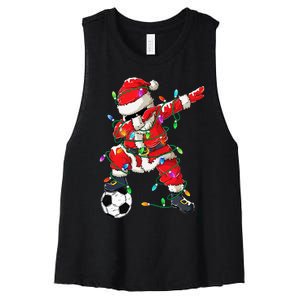 Dabbing Santa Xmas Lights Soccer Christmas Women's Racerback Cropped Tank