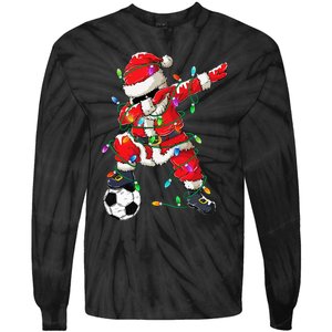 Dabbing Santa Xmas Lights Soccer Christmas Tie-Dye Long Sleeve Shirt