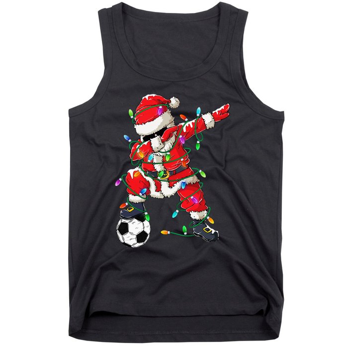 Dabbing Santa Xmas Lights Soccer Christmas Tank Top