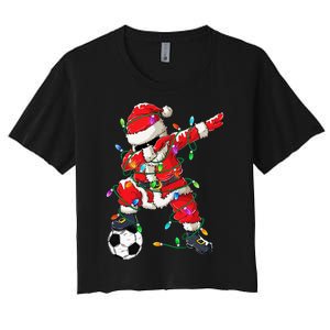 Dabbing Santa Xmas Lights Soccer Christmas Women's Crop Top Tee