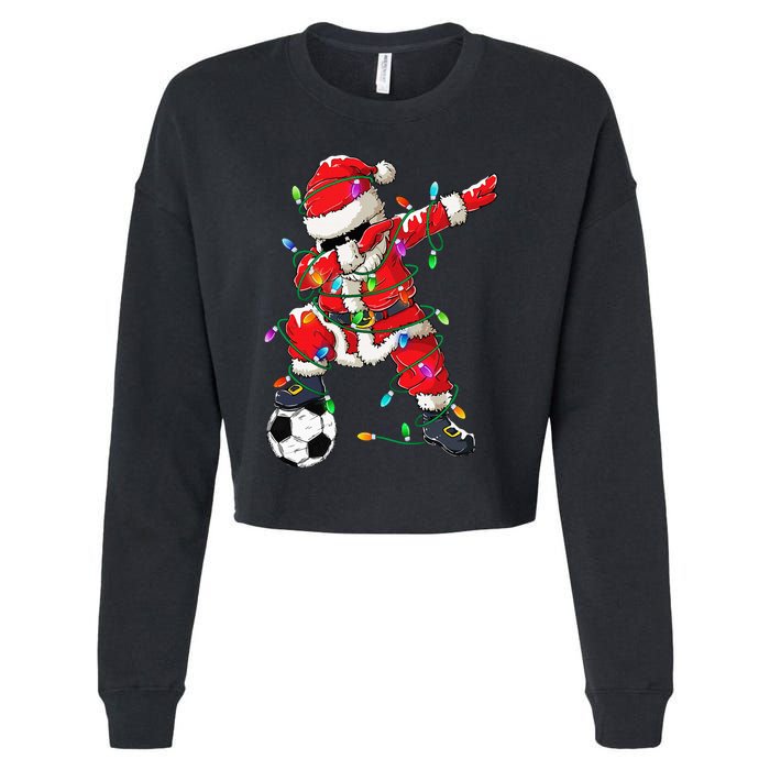 Dabbing Santa Xmas Lights Soccer Christmas Cropped Pullover Crew