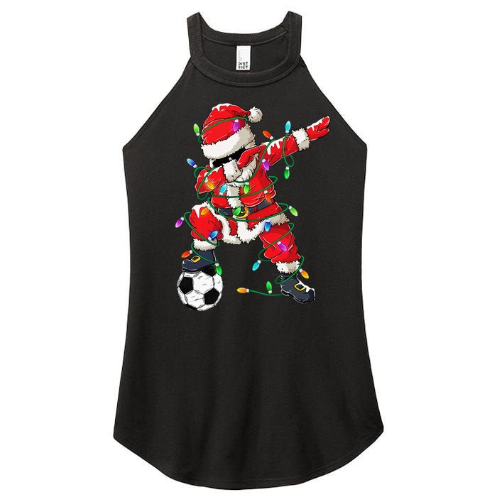 Dabbing Santa Xmas Lights Soccer Christmas Women's Perfect Tri Rocker Tank