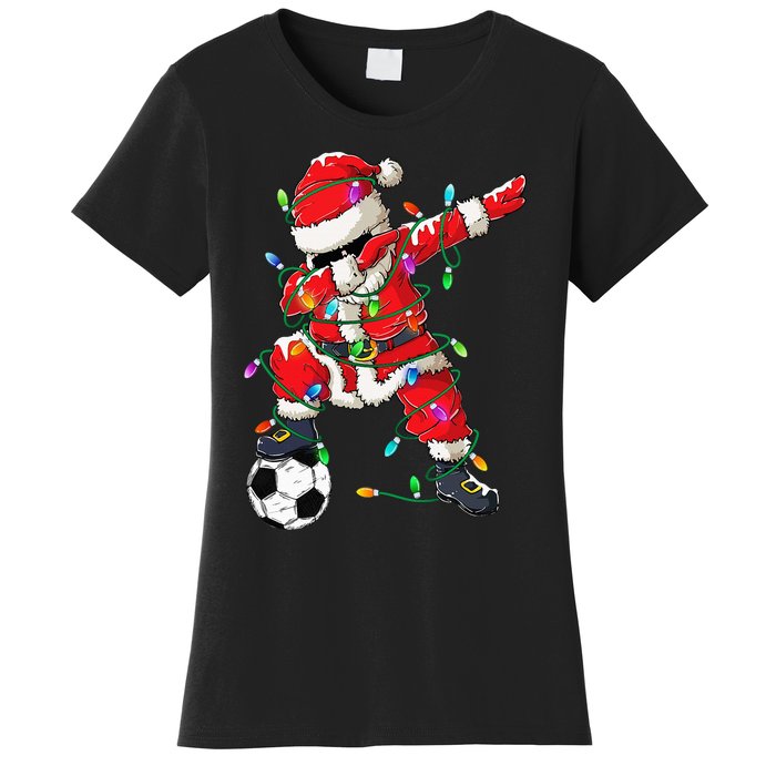 Dabbing Santa Xmas Lights Soccer Christmas Women's T-Shirt