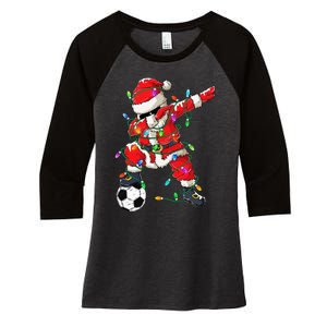 Dabbing Santa Xmas Lights Soccer Christmas Women's Tri-Blend 3/4-Sleeve Raglan Shirt