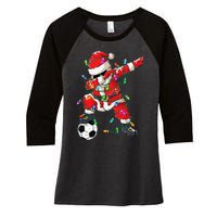 Dabbing Santa Xmas Lights Soccer Christmas Women's Tri-Blend 3/4-Sleeve Raglan Shirt