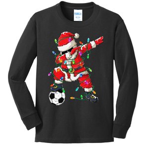 Dabbing Santa Xmas Lights Soccer Christmas Kids Long Sleeve Shirt