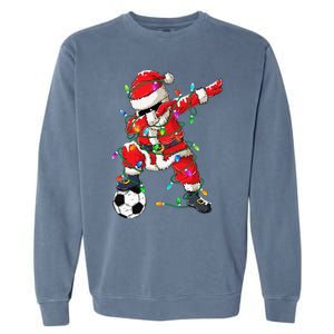 Dabbing Santa Xmas Lights Soccer Christmas Garment-Dyed Sweatshirt