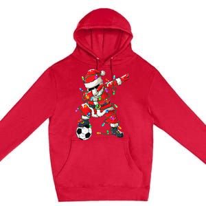 Dabbing Santa Xmas Lights Soccer Christmas Premium Pullover Hoodie