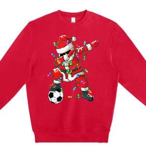 Dabbing Santa Xmas Lights Soccer Christmas Premium Crewneck Sweatshirt