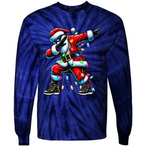 Dabbing Santa Xmas Lights Gifts Christmas Tie-Dye Long Sleeve Shirt