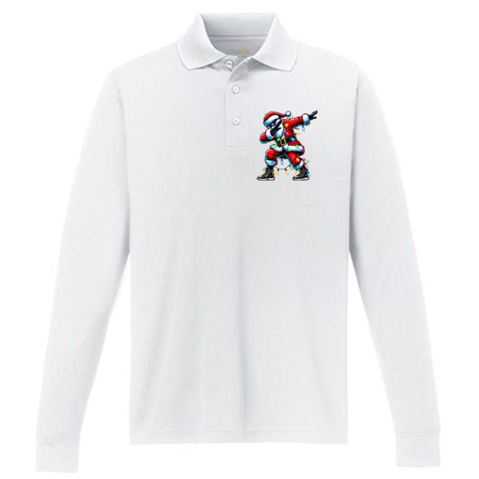 Dabbing Santa Xmas Lights Gifts Christmas Performance Long Sleeve Polo