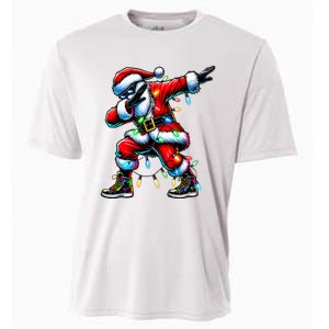 Dabbing Santa Xmas Lights Gifts Christmas Cooling Performance Crew T-Shirt