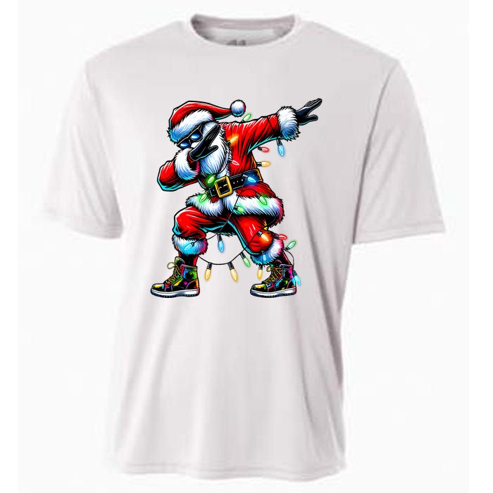 Dabbing Santa Xmas Lights Gifts Christmas Cooling Performance Crew T-Shirt