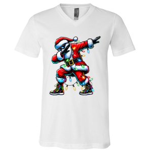 Dabbing Santa Xmas Lights Gifts Christmas V-Neck T-Shirt