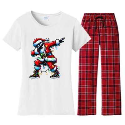 Dabbing Santa Xmas Lights Gifts Christmas Women's Flannel Pajama Set