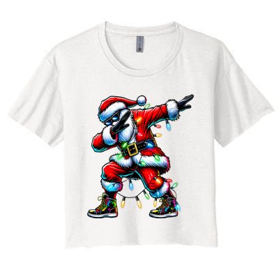 Dabbing Santa Xmas Lights Gifts Christmas Women's Crop Top Tee