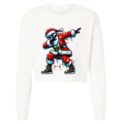 Dabbing Santa Xmas Lights Gifts Christmas Cropped Pullover Crew