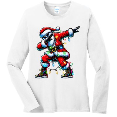 Dabbing Santa Xmas Lights Gifts Christmas Ladies Long Sleeve Shirt