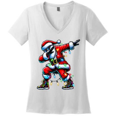 Dabbing Santa Xmas Lights Gifts Christmas Women's V-Neck T-Shirt