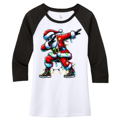 Dabbing Santa Xmas Lights Gifts Christmas Women's Tri-Blend 3/4-Sleeve Raglan Shirt