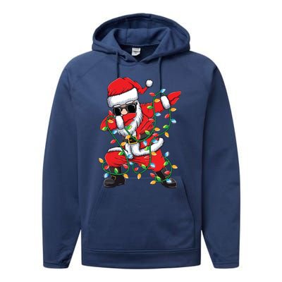 Dabbing Santa Xmas Lights Christmas Performance Fleece Hoodie