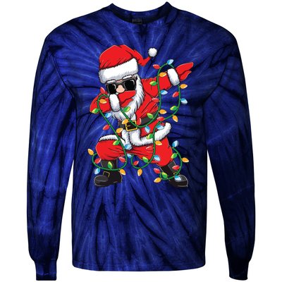 Dabbing Santa Xmas Lights Christmas Tie-Dye Long Sleeve Shirt