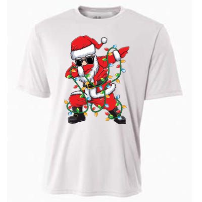 Dabbing Santa Xmas Lights Christmas Cooling Performance Crew T-Shirt