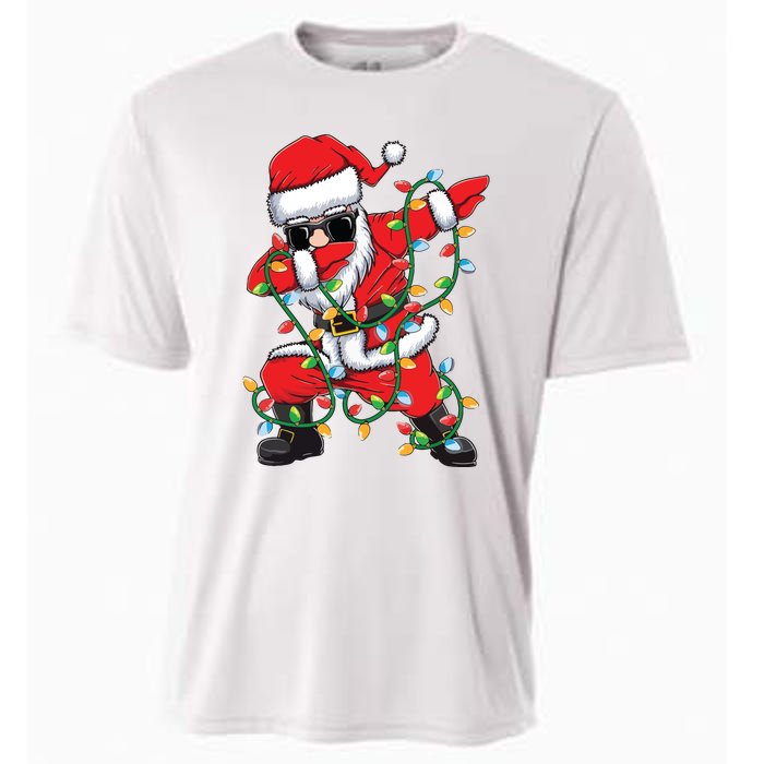 Dabbing Santa Xmas Lights Christmas Cooling Performance Crew T-Shirt