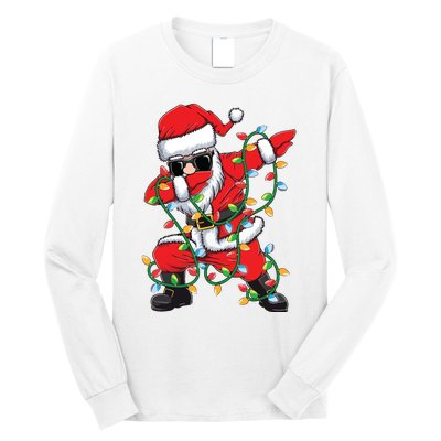 Dabbing Santa Xmas Lights Christmas Long Sleeve Shirt