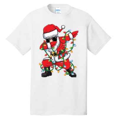 Dabbing Santa Xmas Lights Christmas Tall T-Shirt