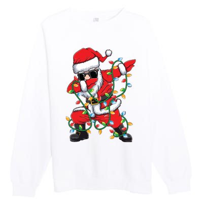 Dabbing Santa Xmas Lights Christmas Premium Crewneck Sweatshirt