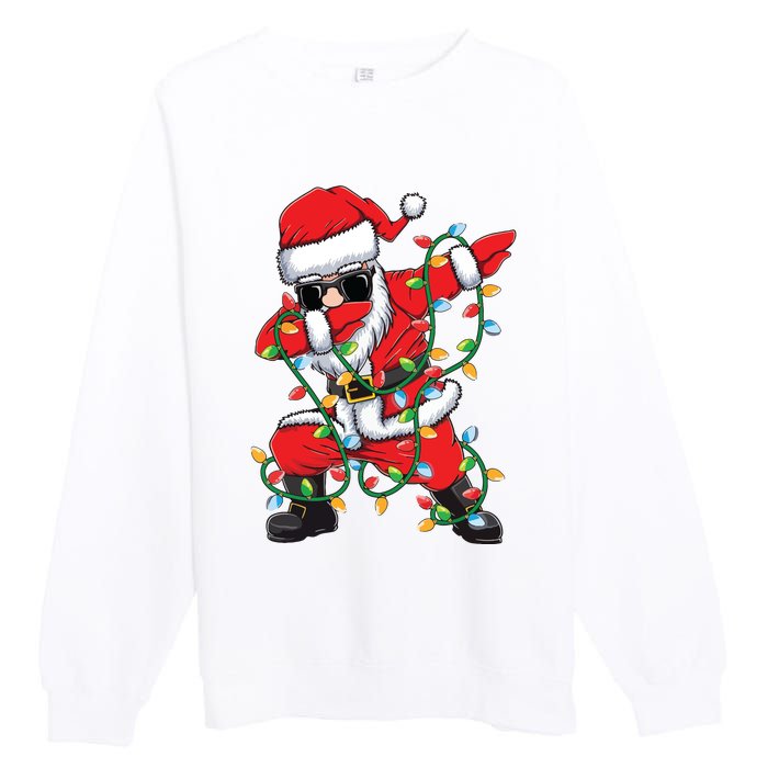 Dabbing Santa Xmas Lights Christmas Premium Crewneck Sweatshirt