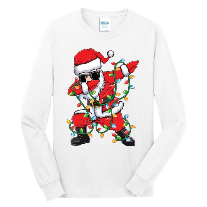 Dabbing Santa Xmas Lights Christmas Tall Long Sleeve T-Shirt