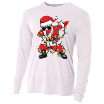 Dabbing Santa Xmas Lights Christmas Cooling Performance Long Sleeve Crew