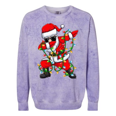 Dabbing Santa Xmas Lights Gifts Christmas Colorblast Crewneck Sweatshirt