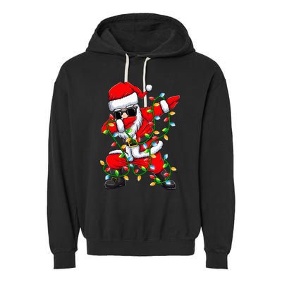 Dabbing Santa Xmas Lights Gifts Christmas Garment-Dyed Fleece Hoodie