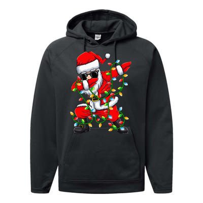 Dabbing Santa Xmas Lights Gifts Christmas Performance Fleece Hoodie