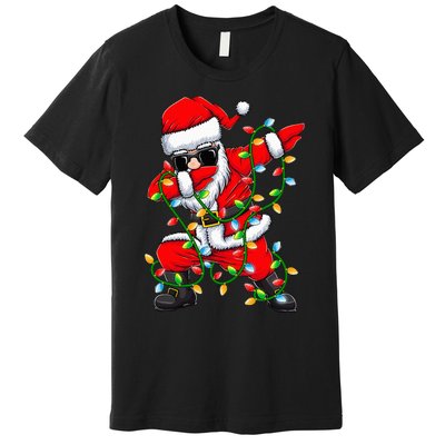 Dabbing Santa Xmas Lights Gifts Christmas Premium T-Shirt